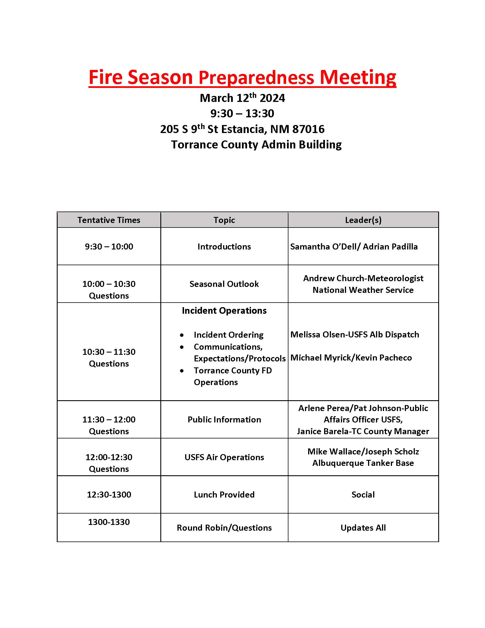 Torrance County, New Mexico Calendar